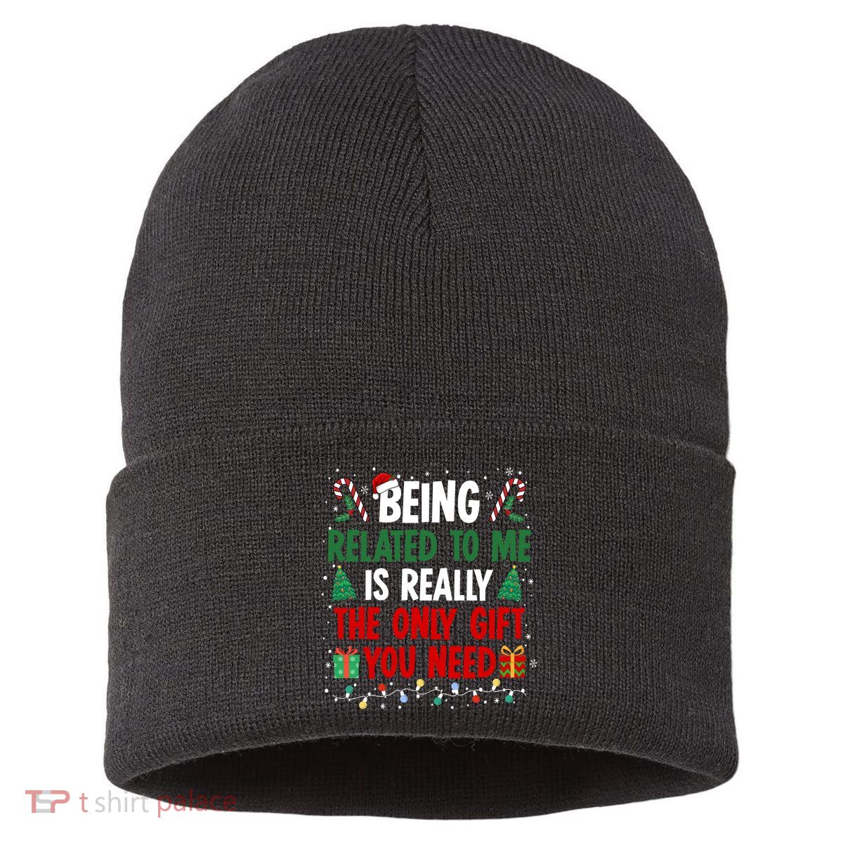 Being Related To Me Funny Christmas Family Xmas Sustainable Knit Beanie