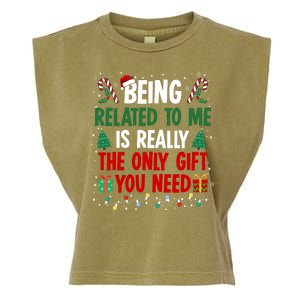 Being Related To Me Funny Christmas Family Xmas Garment-Dyed Women's Muscle Tee