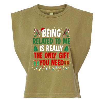 Being Related To Me Funny Christmas Family Xmas Garment-Dyed Women's Muscle Tee