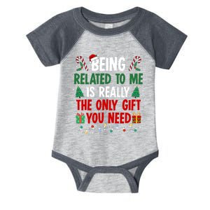 Being Related To Me Funny Christmas Family Xmas Infant Baby Jersey Bodysuit