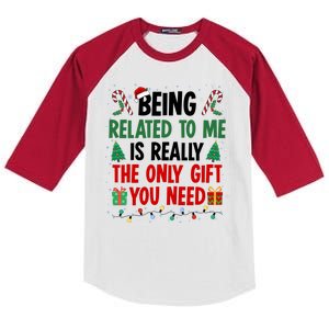 Being Related To Me Funny Christmas Family Xmas Kids Colorblock Raglan Jersey