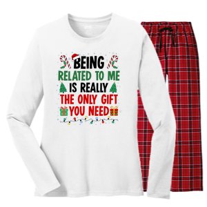 Being Related To Me Funny Christmas Family Xmas Women's Long Sleeve Flannel Pajama Set 