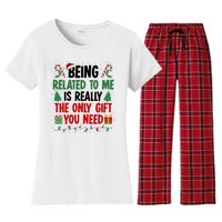 Being Related To Me Funny Christmas Family Xmas Women's Flannel Pajama Set