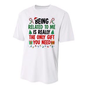 Being Related To Me Funny Christmas Family Xmas Performance Sprint T-Shirt