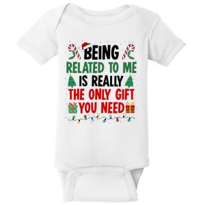 Being Related To Me Funny Christmas Family Xmas Baby Bodysuit