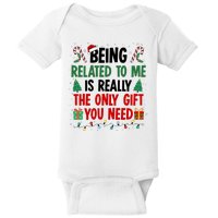 Being Related To Me Funny Christmas Family Xmas Baby Bodysuit