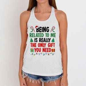 Being Related To Me Funny Christmas Family Xmas Women's Knotted Racerback Tank