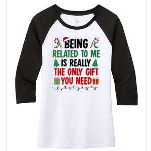 Being Related To Me Funny Christmas Family Xmas Women's Tri-Blend 3/4-Sleeve Raglan Shirt