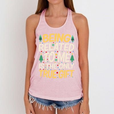 Being Related To Me Funny Christmas Saying Gift Women's Knotted Racerback Tank