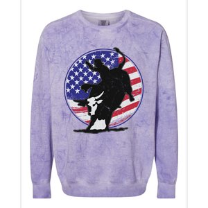 Bull Rider Trump Cute Gift Patriotic American Flag Trump Cow Gift Colorblast Crewneck Sweatshirt