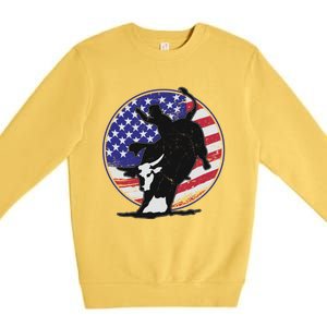 Bull Rider Trump Cute Gift Patriotic American Flag Trump Cow Gift Premium Crewneck Sweatshirt