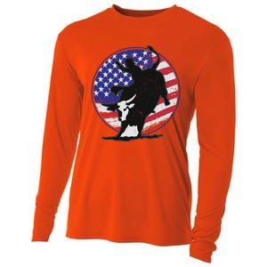 Bull Rider Trump Cute Gift Patriotic American Flag Trump Cow Gift Cooling Performance Long Sleeve Crew