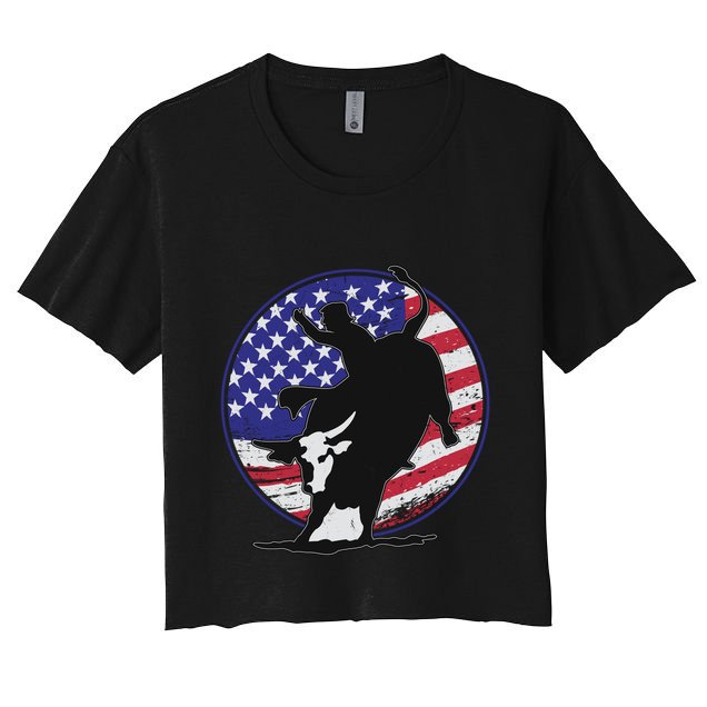 Bull Rider Trump Cute Gift Patriotic American Flag Trump Cow Gift Crop Top