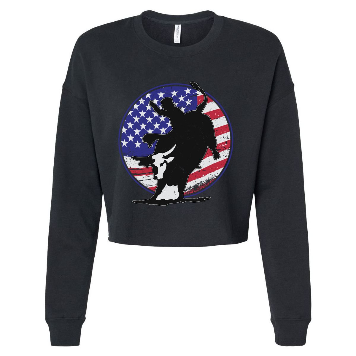 Bull Rider Trump Cute Gift Patriotic American Flag Trump Cow Gift Cropped Pullover Crew