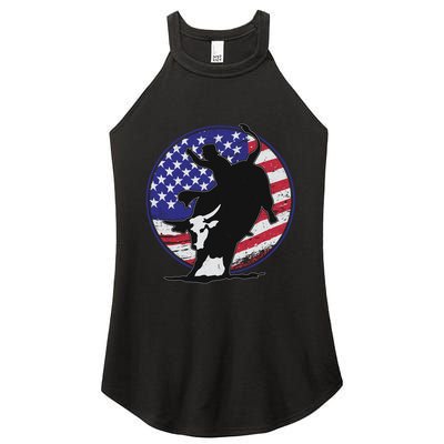 Bull Rider Trump Cute Gift Patriotic American Flag Trump Cow Gift Women's Perfect Tri Rocker Tank