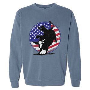 Bull Rider Trump Cute Gift Patriotic American Flag Trump Cow Gift Garment-Dyed Sweatshirt