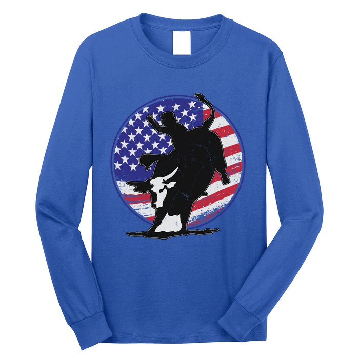 Bull Rider Trump Cute Gift Patriotic American Flag Trump Cow Gift Long Sleeve Shirt