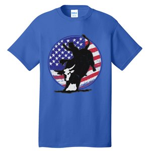 Bull Rider Trump Cute Gift Patriotic American Flag Trump Cow Gift Tall T-Shirt