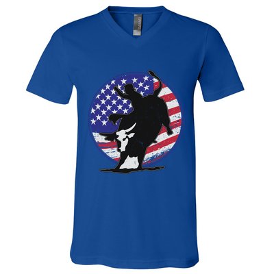 Bull Rider Trump Cute Gift Patriotic American Flag Trump Cow Gift V-Neck T-Shirt