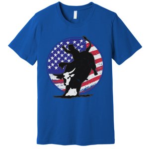 Bull Rider Trump Cute Gift Patriotic American Flag Trump Cow Gift Premium T-Shirt