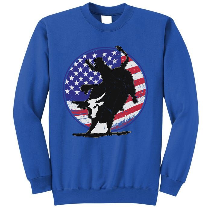 Bull Rider Trump Cute Gift Patriotic American Flag Trump Cow Gift Tall Sweatshirt