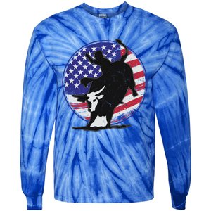 Bull Rider Trump Cute Gift Patriotic American Flag Trump Cow Gift Tie-Dye Long Sleeve Shirt