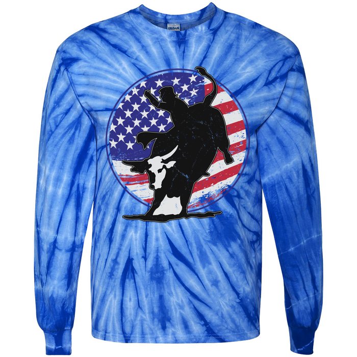 Bull Rider Trump Cute Gift Patriotic American Flag Trump Cow Gift Tie-Dye Long Sleeve Shirt