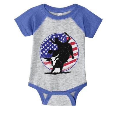 Bull Rider Trump Cute Gift Patriotic American Flag Trump Cow Gift Infant Baby Jersey Bodysuit