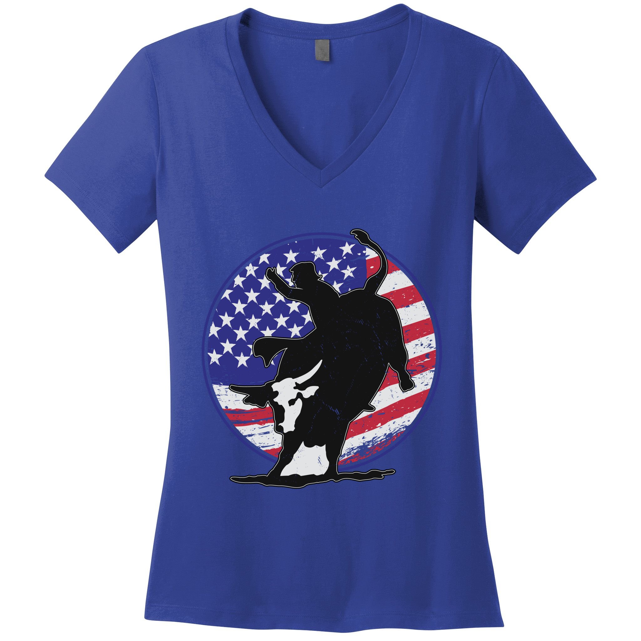 Bull Rider Trump Cute Gift Patriotic American Flag Trump Cow Gift Women's V-Neck T-Shirt