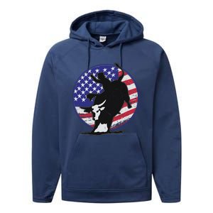 Bull Rider Trump Cute Gift Patriotic American Flag Trump Cow Gift Performance Fleece Hoodie