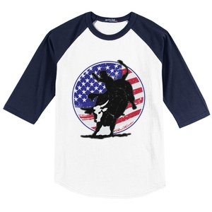 Bull Rider Trump Cute Gift Patriotic American Flag Trump Cow Gift Baseball Sleeve Shirt