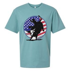 Bull Rider Trump Cute Gift Patriotic American Flag Trump Cow Gift Sueded Cloud Jersey T-Shirt