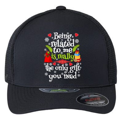 Being Related To Me Christmas Xmas Sarcastic Funny Saying Cool Gift Flexfit Unipanel Trucker Cap