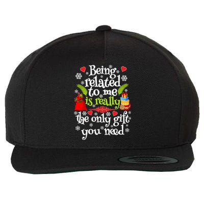 Being Related To Me Christmas Xmas Sarcastic Funny Saying Cool Gift Wool Snapback Cap