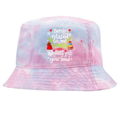 Being Related To Me Christmas Xmas Sarcastic Funny Saying Cool Gift Tie-Dyed Bucket Hat