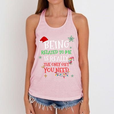 Being Related To Me Funny Christmas Family Cool Gift Women's Knotted Racerback Tank