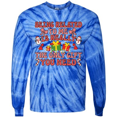 Being Related To Me Funny Christmas Family Xmas Groovy Gift Tie-Dye Long Sleeve Shirt