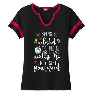 Being Related To Me Funny Christmas Family Xmas Pajamas Gift Ladies Halftime Notch Neck Tee