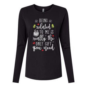 Being Related To Me Funny Christmas Family Xmas Pajamas Gift Womens Cotton Relaxed Long Sleeve T-Shirt