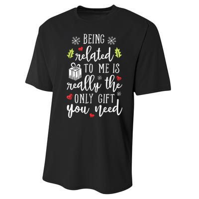 Being Related To Me Funny Christmas Family Xmas Pajamas Gift Performance Sprint T-Shirt