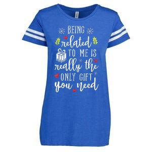 Being Related To Me Funny Christmas Family Xmas Pajamas Gift Enza Ladies Jersey Football T-Shirt