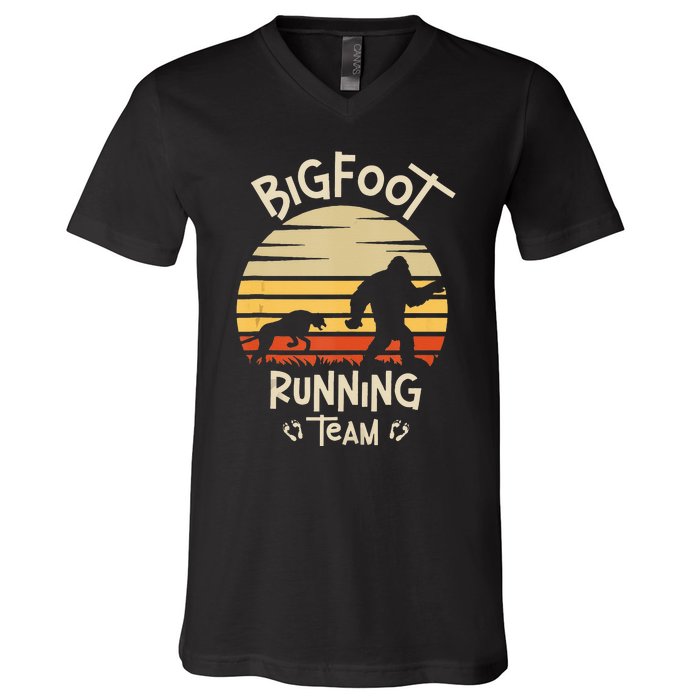 Bigfoot Running Team Yeti Sasquatch V-Neck T-Shirt