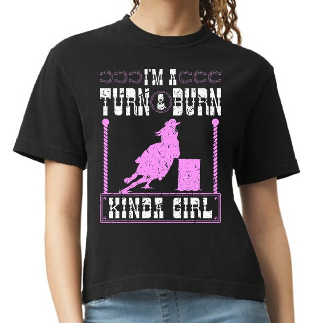 Barrel Racing Turn And Burn Cowgirl Rodeo Horse Barrel Racer Comfort Colors Boxy T-Shirt