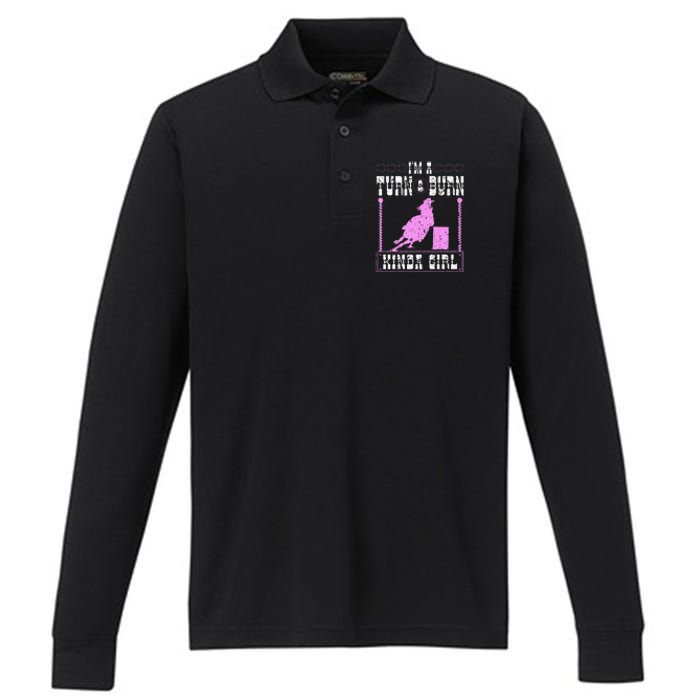 Barrel Racing Turn And Burn Cowgirl Rodeo Horse Barrel Racer Performance Long Sleeve Polo