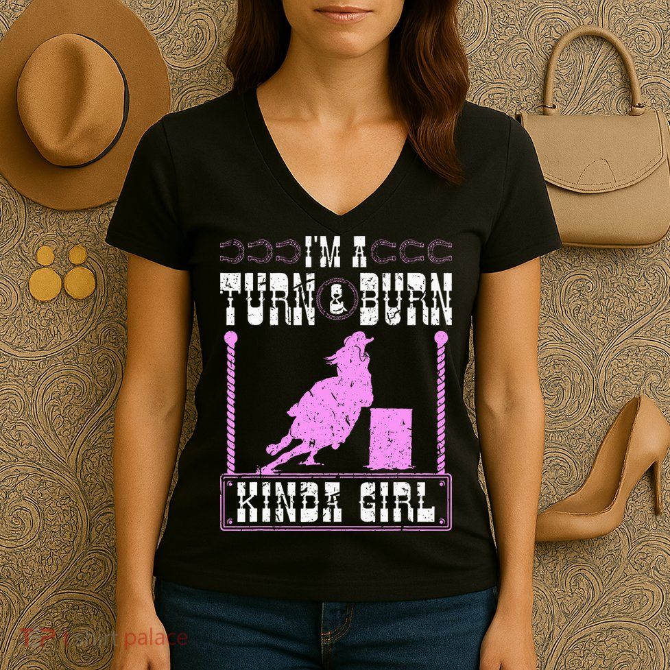 Barrel Racing Turn And Burn Cowgirl Rodeo Horse Barrel Racer Women's V-Neck T-Shirt