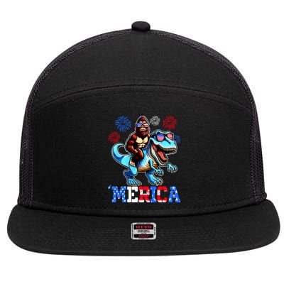 Bigfoot Riding Trex 4th Of July Merica 7 Panel Mesh Trucker Snapback Hat