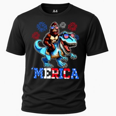 Bigfoot Riding Trex 4th Of July Merica Performance Shirt