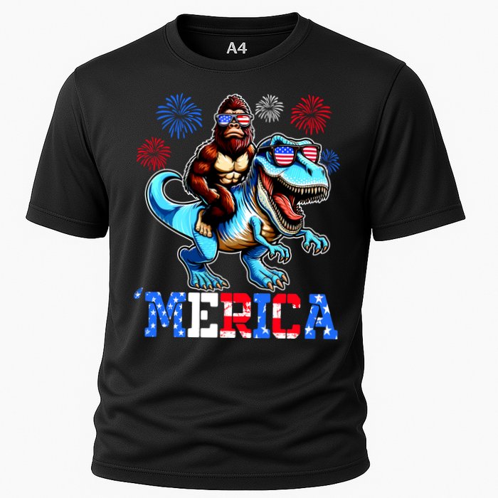 Bigfoot Riding Trex 4th Of July Merica Cooling Performance Crew T-Shirt