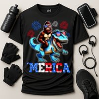 Bigfoot Riding Trex 4th Of July Merica Cooling Performance Crew T-Shirt
