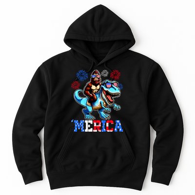 Bigfoot Riding Trex 4th Of July Merica Hoodie